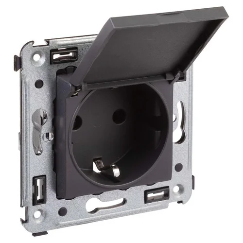 Розетка 1-м СП 2мод. Avanti "Черный матовый" 16А 2P+E защ. шторки с крышкой механизм черн. DKC 44120